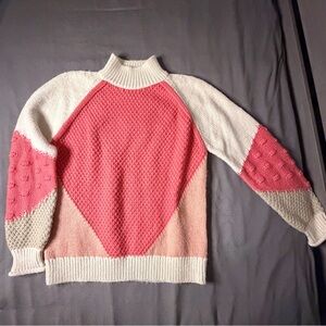 LOFT Tri-Tone Cowl Sweater - Pink, Cream, and Gray